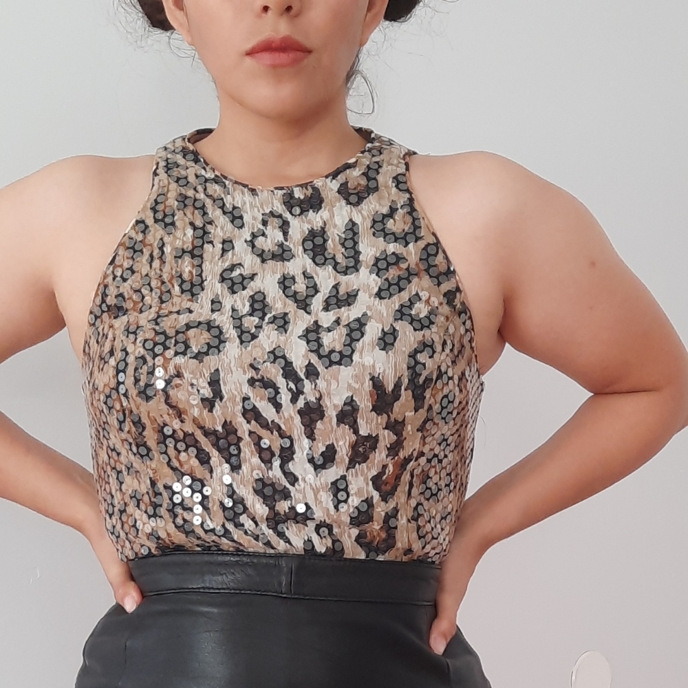 Vintage Cheetah Print Sequence Top - image 1
